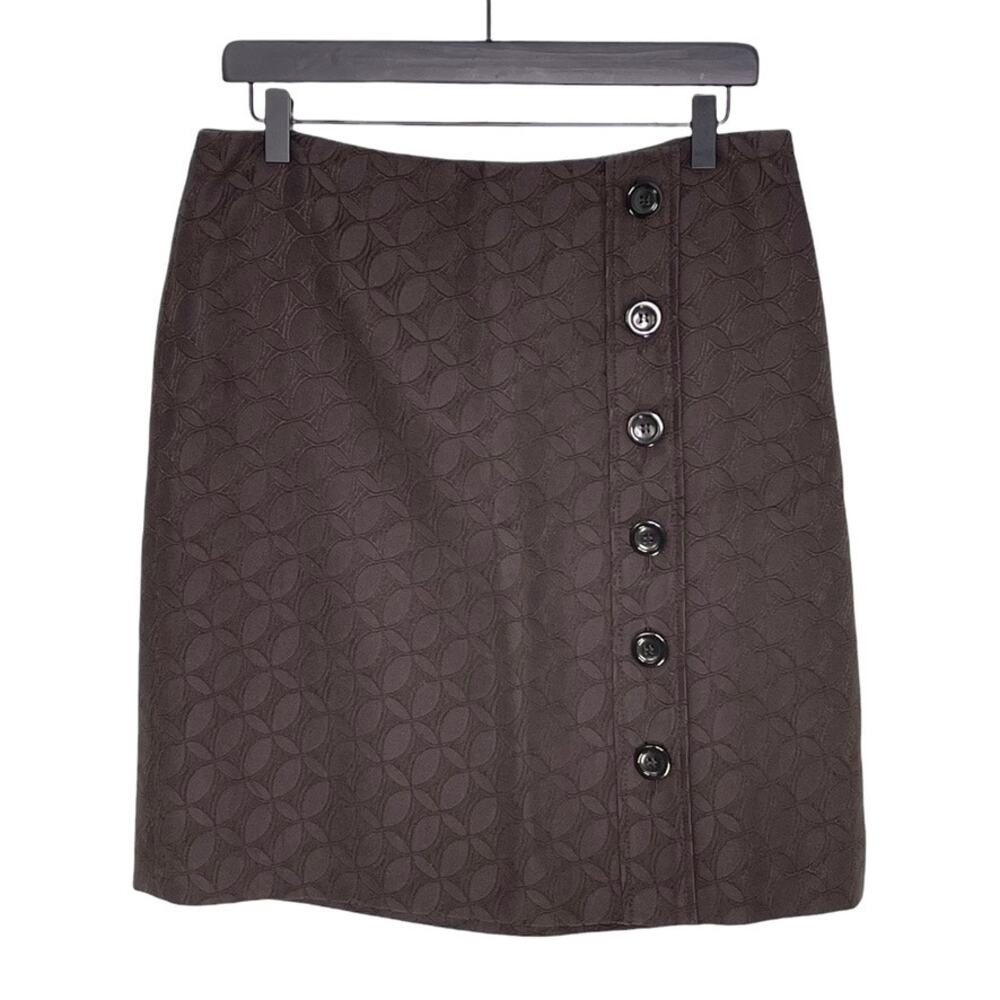Ann Taylor Faux Button Front Skirt Side Zipper Brown 8